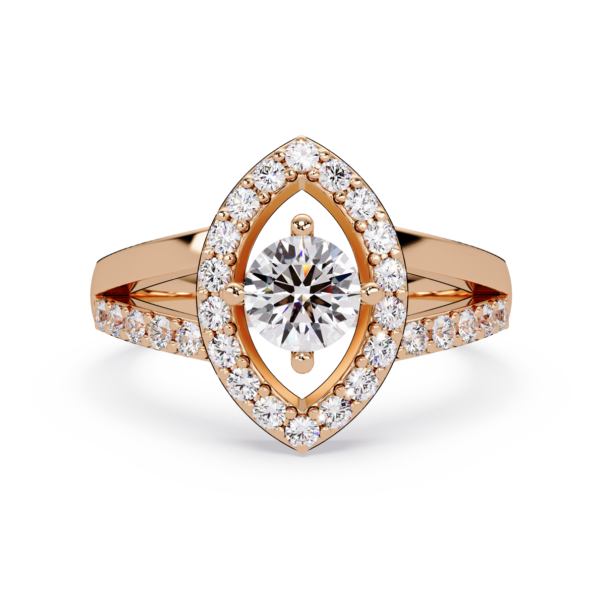 Round Lab Grown Diamond Marquise Split Band Halo Ring - HIGHCARAT DIAMONDS