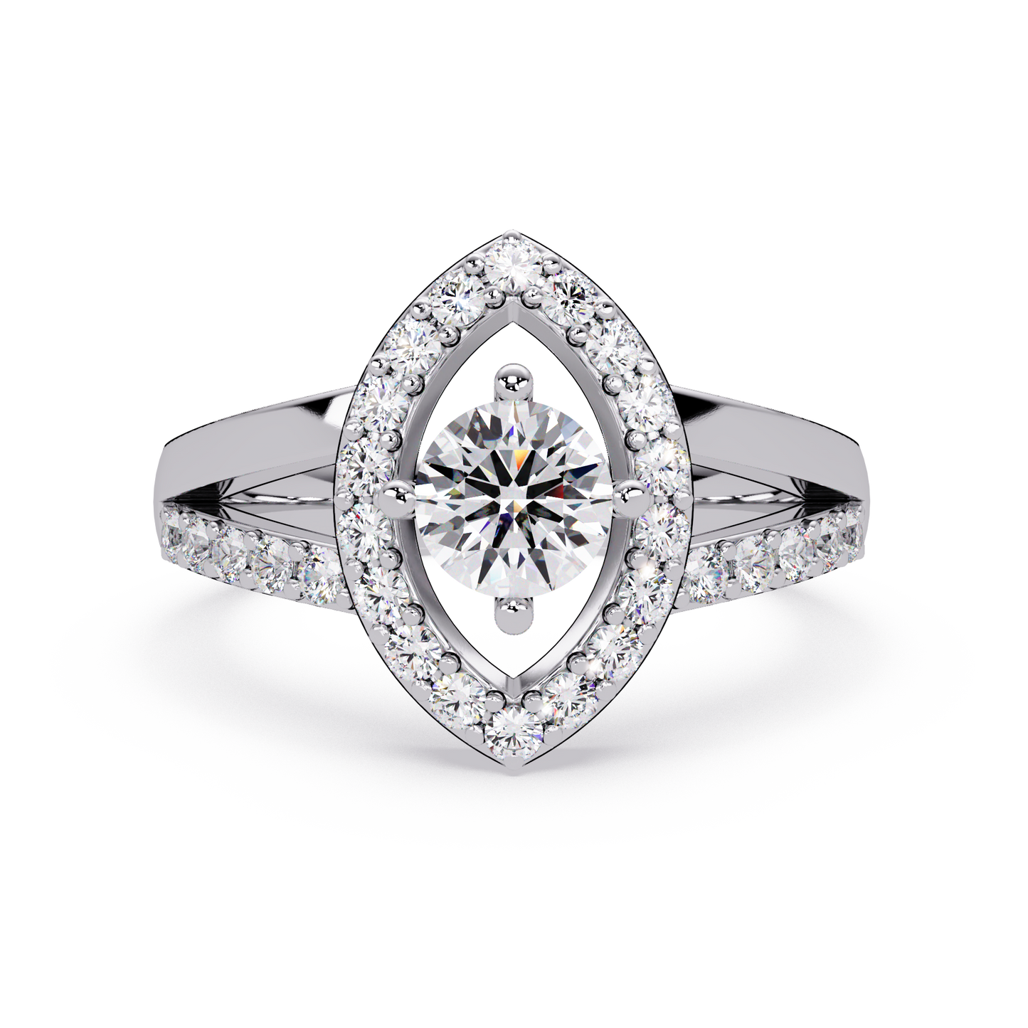 Round Lab Grown Diamond Marquise Split Band Halo Ring - HIGHCARAT DIAMONDS