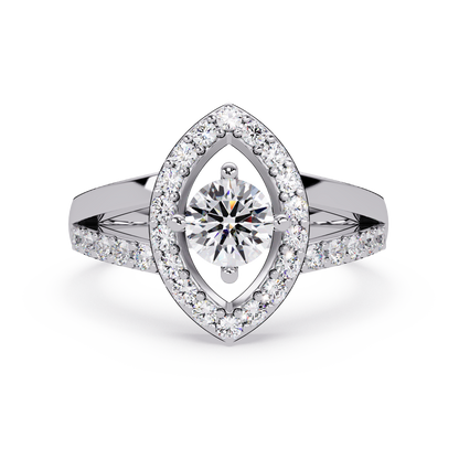 Round Lab Grown Diamond Marquise Split Band Halo Ring - HIGHCARAT DIAMONDS
