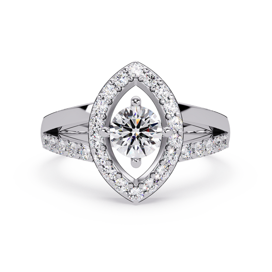 Round Lab Grown Diamond Marquise Split Band Halo Ring - HIGHCARAT DIAMONDS