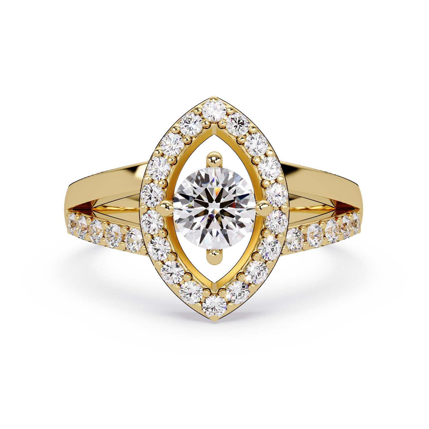 Round Lab Grown Diamond Marquise Split Band Halo Ring - HIGHCARAT DIAMONDS