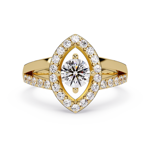 Round Lab Grown Diamond Marquise Split Band Halo Ring - HIGHCARAT DIAMONDS