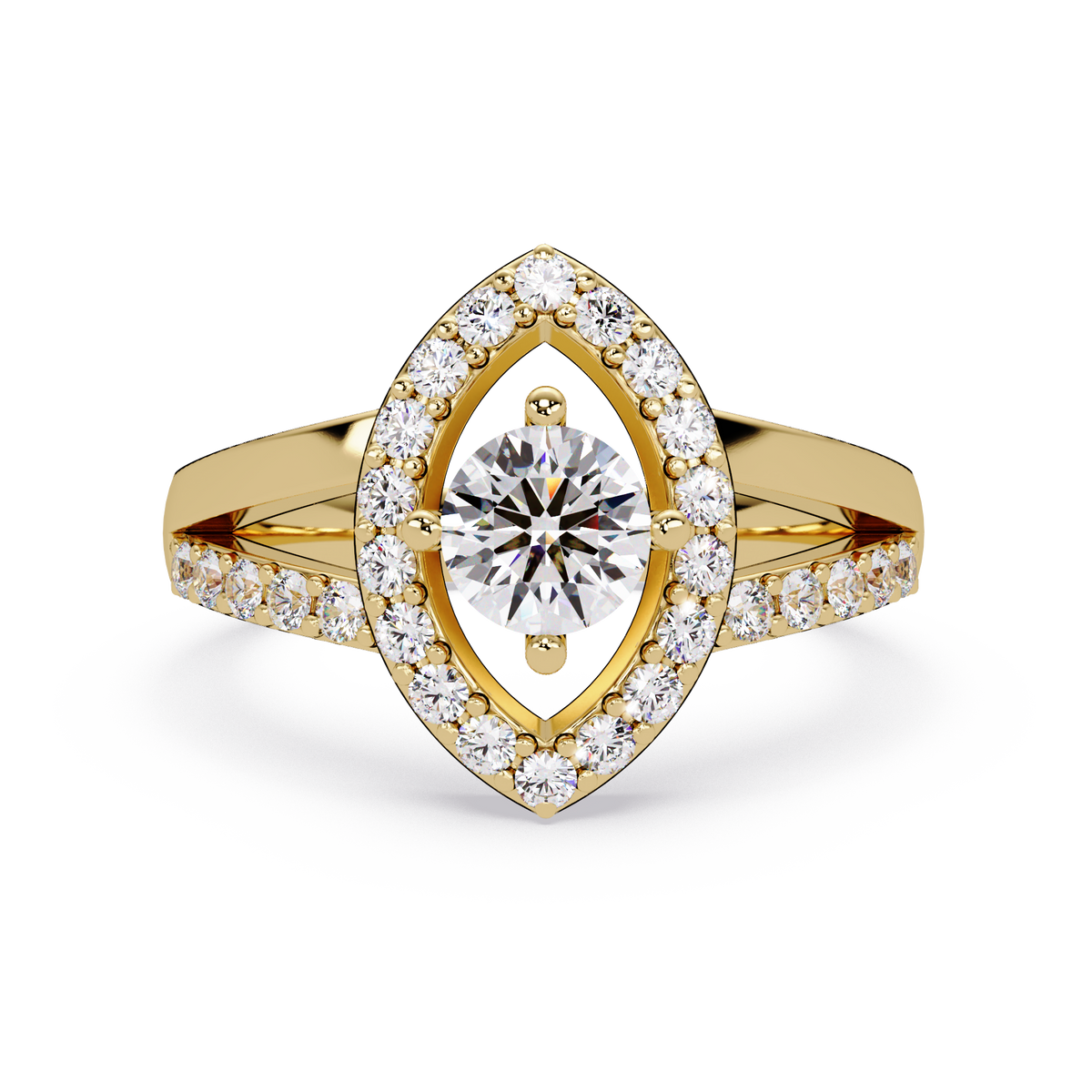 Round Lab Grown Diamond Marquise Split Band Halo Ring - HIGHCARAT DIAMONDS
