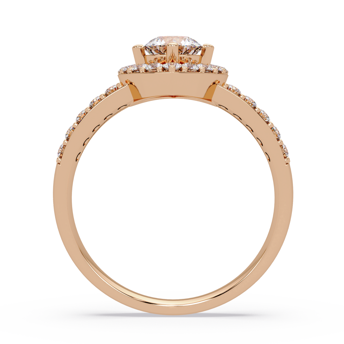 Round Lab Grown Diamond Marquise Split Band Halo Ring - HIGHCARAT DIAMONDS