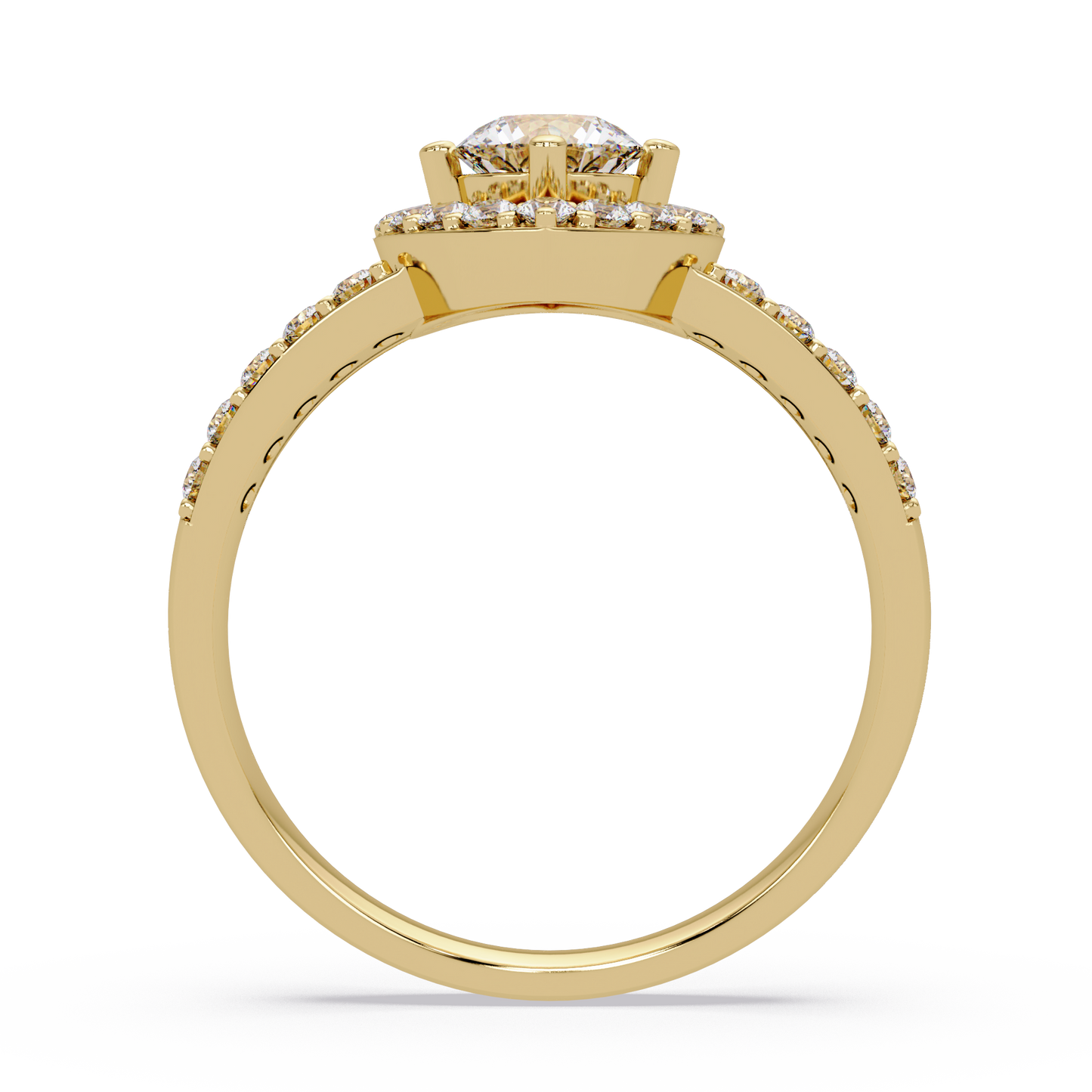 Round Lab Grown Diamond Marquise Split Band Halo Ring - HIGHCARAT DIAMONDS