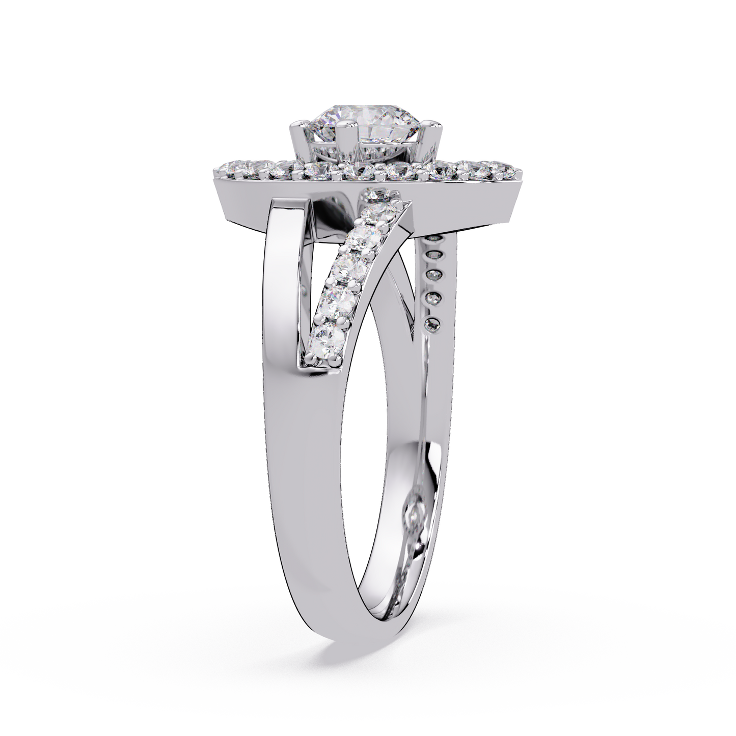 Round Lab Grown Diamond Marquise Split Band Halo Ring - HIGHCARAT DIAMONDS