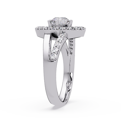 Round Lab Grown Diamond Marquise Split Band Halo Ring - HIGHCARAT DIAMONDS