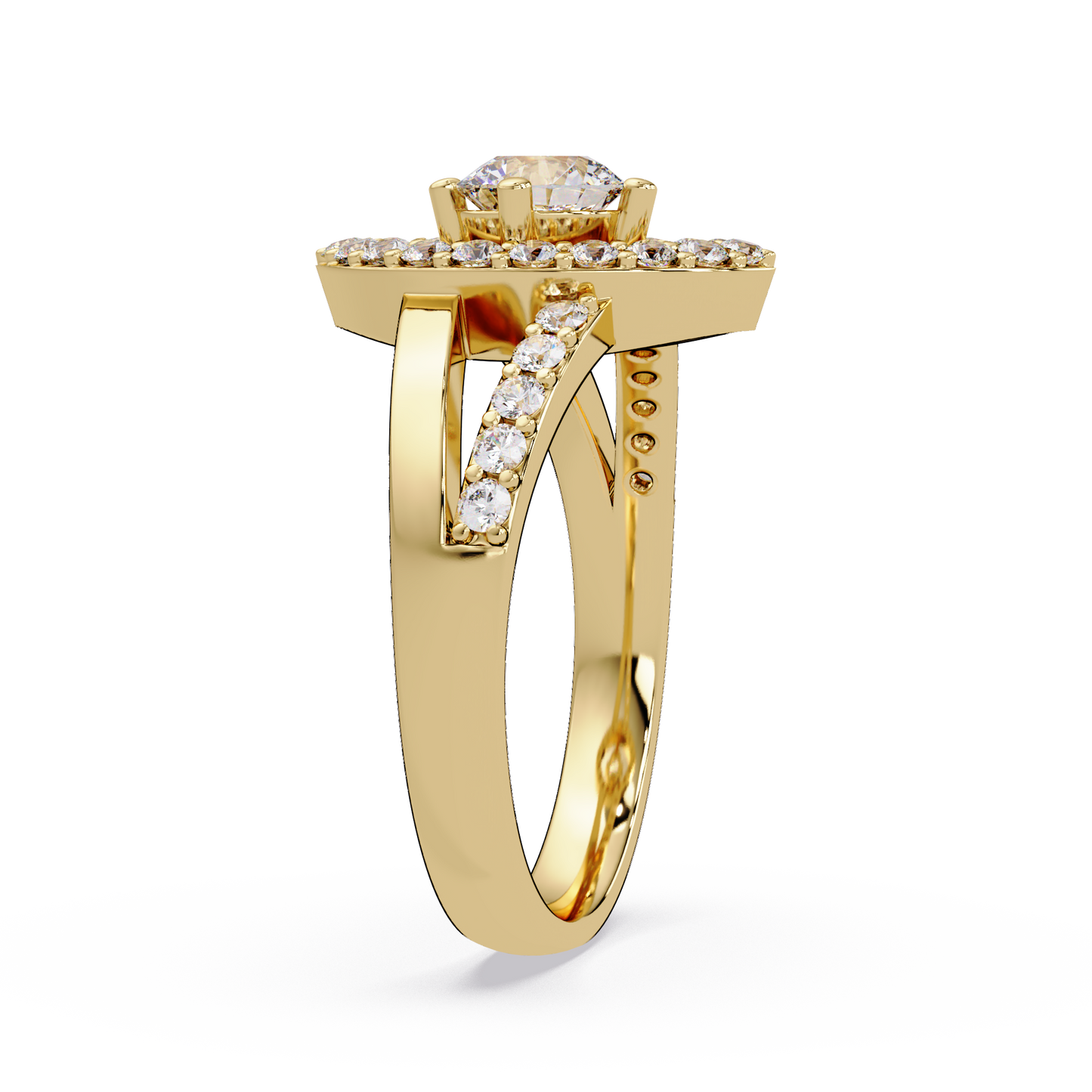Round Lab Grown Diamond Marquise Split Band Halo Ring - HIGHCARAT DIAMONDS
