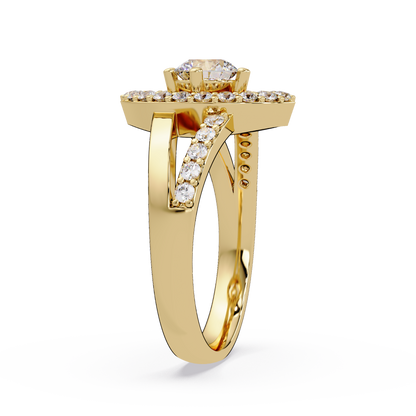 Round Lab Grown Diamond Marquise Split Band Halo Ring - HIGHCARAT DIAMONDS