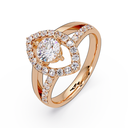 Round Lab Grown Diamond Marquise Split Band Halo Ring - HIGHCARAT DIAMONDS