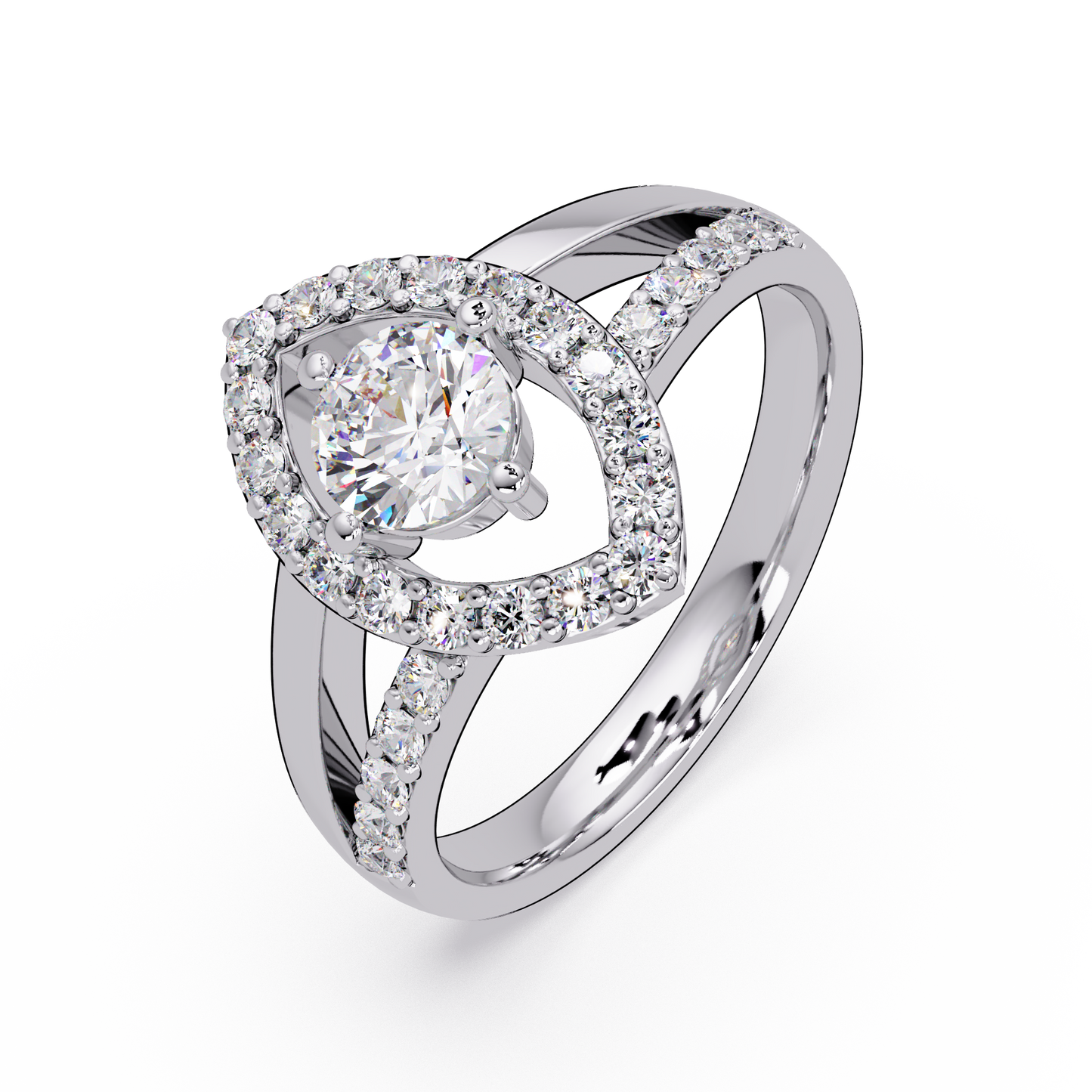 Round Lab Grown Diamond Marquise Split Band Halo Ring - HIGHCARAT DIAMONDS