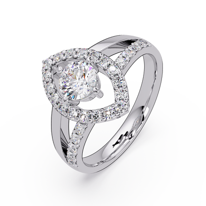 Round Lab Grown Diamond Marquise Split Band Halo Ring - HIGHCARAT DIAMONDS