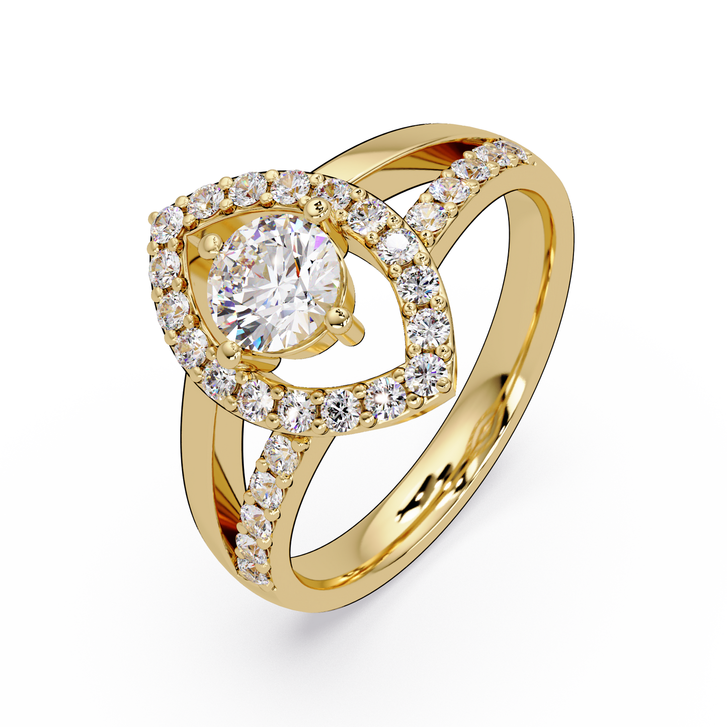 Round Lab Grown Diamond Marquise Split Band Halo Ring - HIGHCARAT DIAMONDS