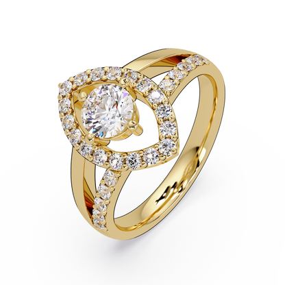 Round Lab Grown Diamond Marquise Split Band Halo Ring - HIGHCARAT DIAMONDS