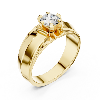 10k Solid Yellow Gold Round Shape Lab Grown Diamond Esthetical Sparkling Daily Wear Men's Diamond Ring - HIGHCARAT DIAMONDS