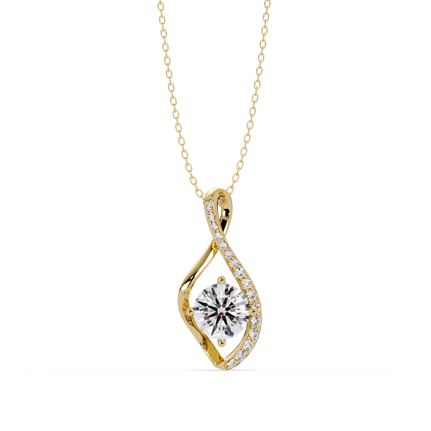 Round Lab Grown Diamond Open Leaf Solitaire Pendant - HIGHCARAT DIAMONDS