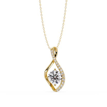 Round Lab Grown Diamond Open Leaf Solitaire Pendant - HIGHCARAT DIAMONDS