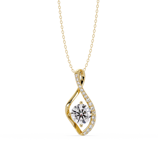 Round Lab Grown Diamond Open Leaf Solitaire Pendant - HIGHCARAT DIAMONDS