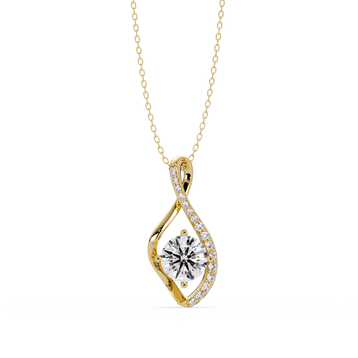 Round Lab Grown Diamond Open Leaf Solitaire Pendant - HIGHCARAT DIAMONDS