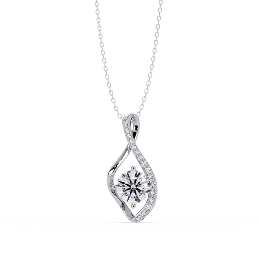 Round Lab Grown Diamond Open Leaf Solitaire Pendant - HIGHCARAT DIAMONDS