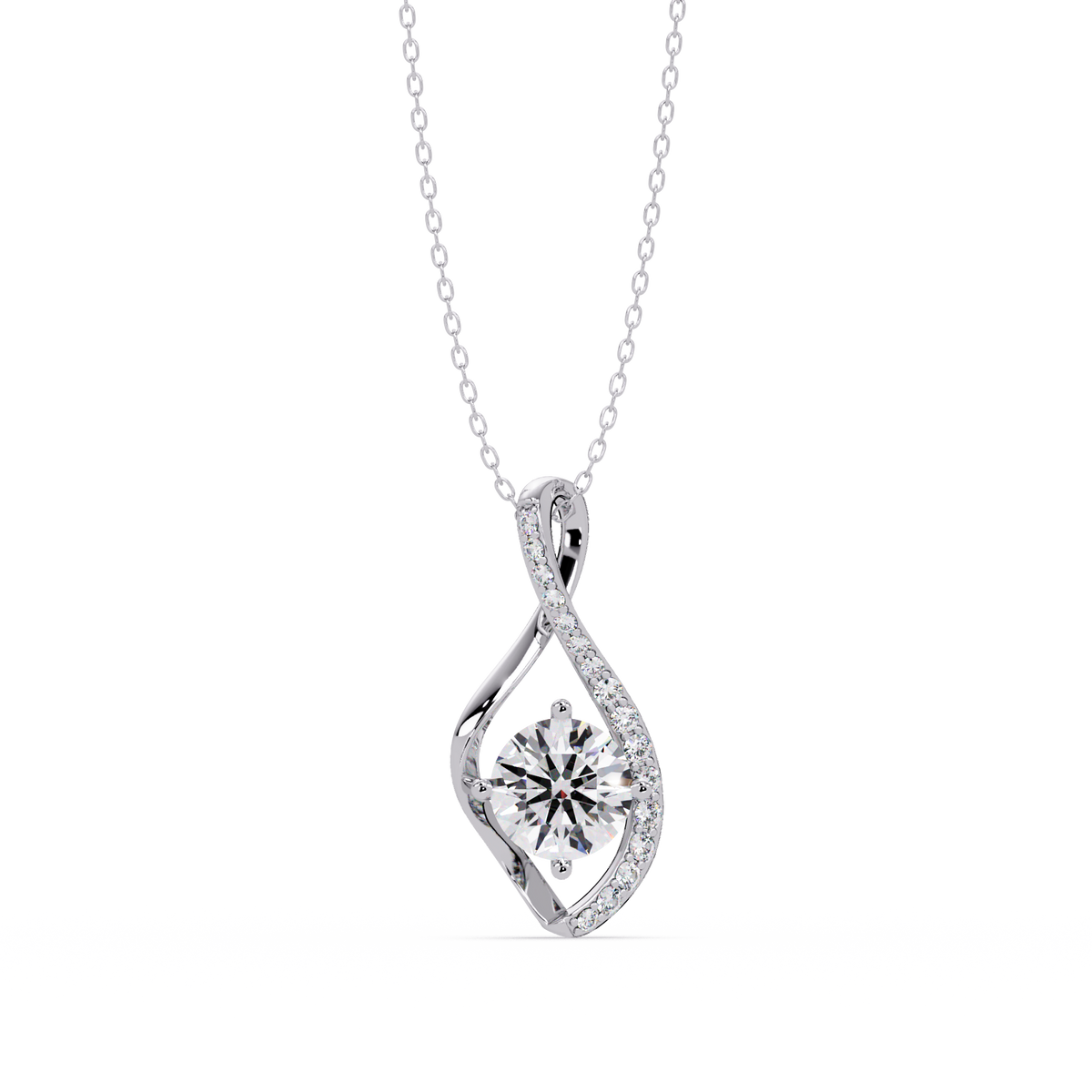 Round Lab Grown Diamond Open Leaf Solitaire Pendant - HIGHCARAT DIAMONDS