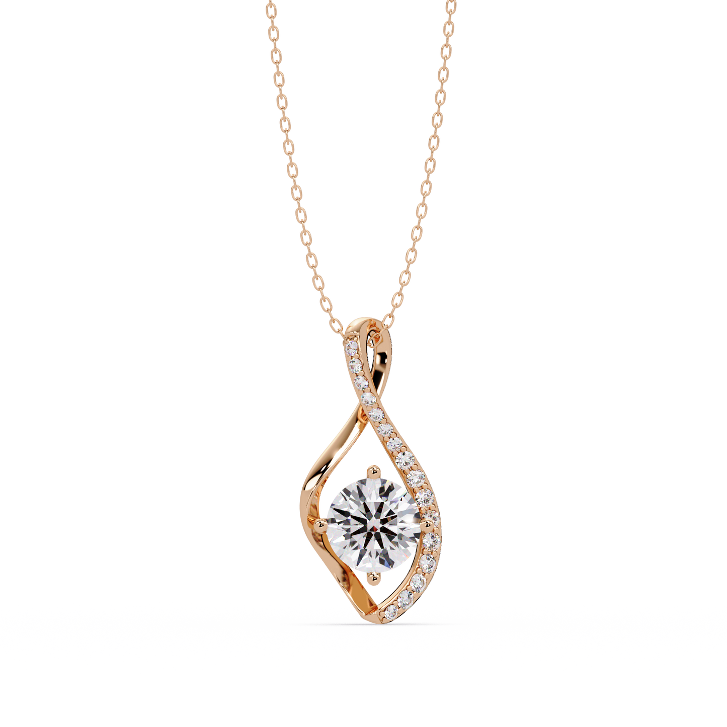 Round Lab Grown Diamond Open Leaf Solitaire Pendant - HIGHCARAT DIAMONDS