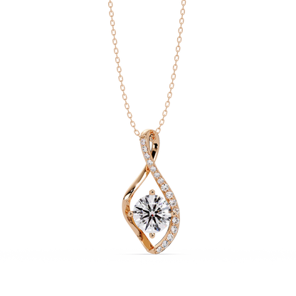 Round Lab Grown Diamond Open Leaf Solitaire Pendant - HIGHCARAT DIAMONDS