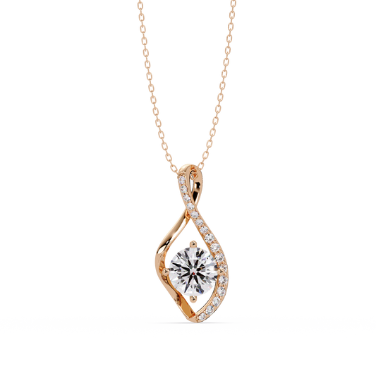 Round Lab Grown Diamond Open Leaf Solitaire Pendant - HIGHCARAT DIAMONDS