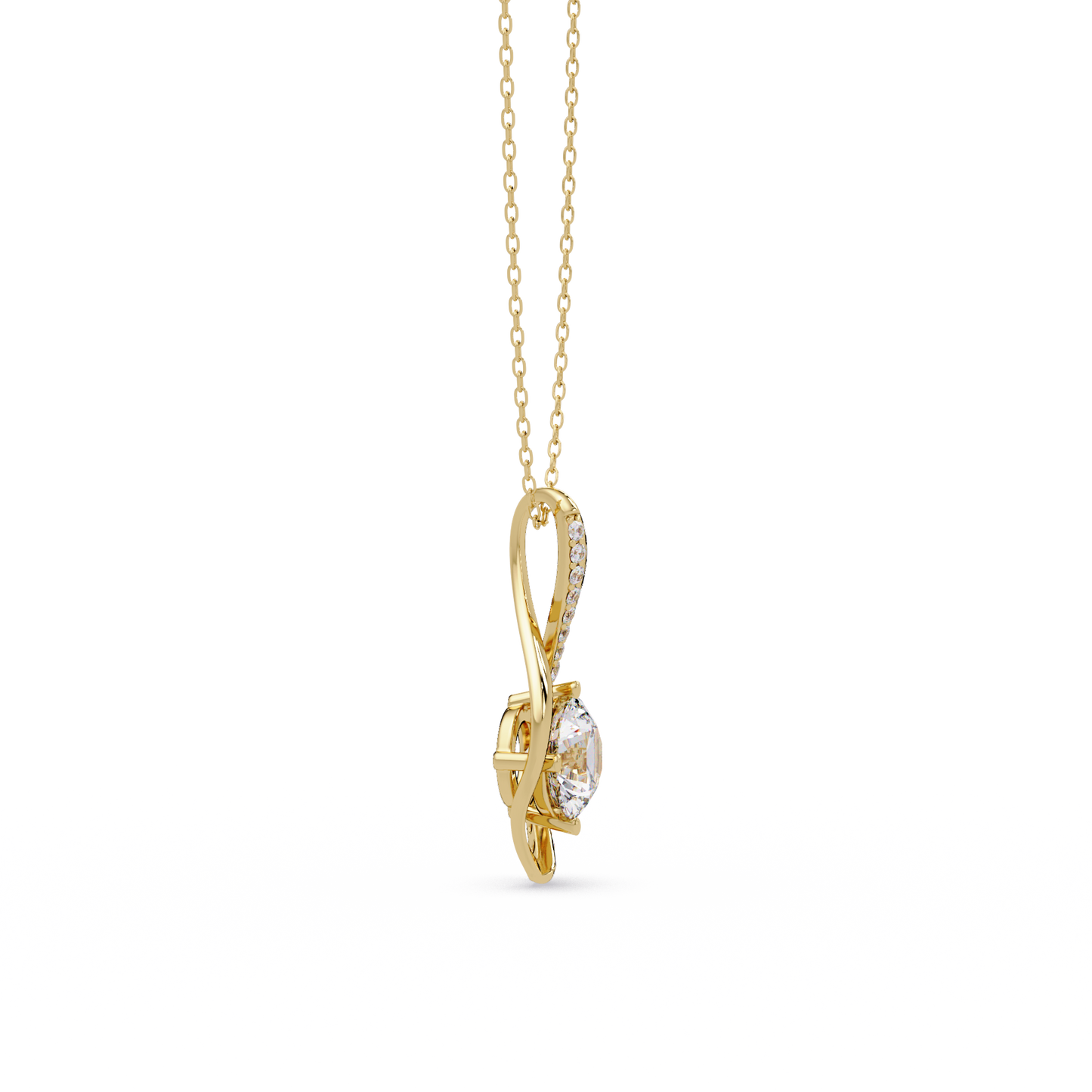 Round Lab Grown Diamond Open Leaf Solitaire Pendant - HIGHCARAT DIAMONDS