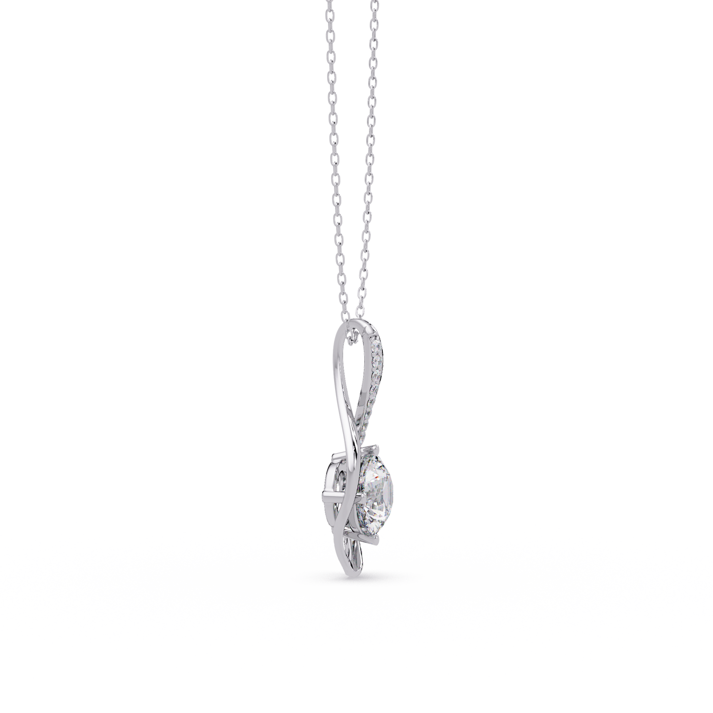 Round Lab Grown Diamond Open Leaf Solitaire Pendant - HIGHCARAT DIAMONDS