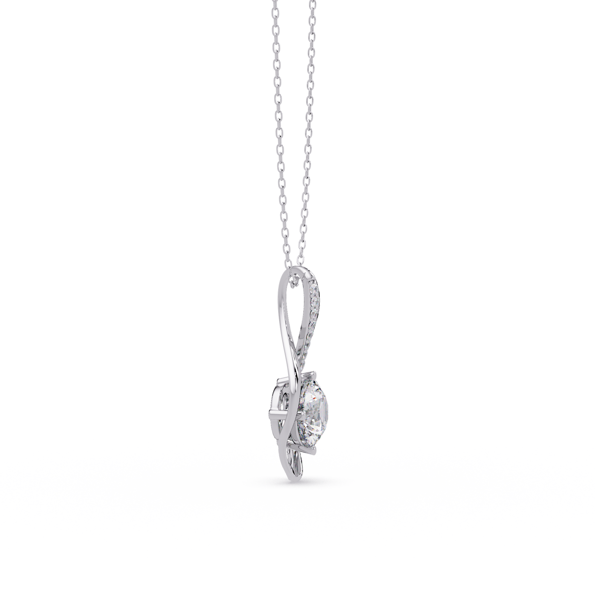 Round Lab Grown Diamond Open Leaf Solitaire Pendant - HIGHCARAT DIAMONDS