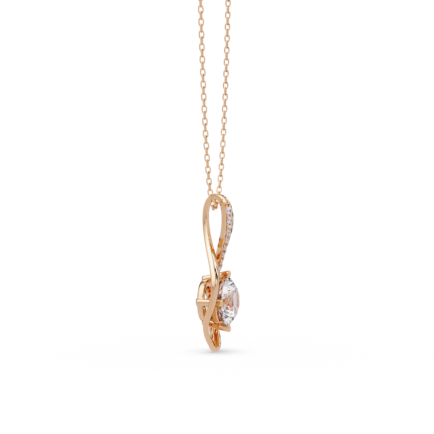 Round Lab Grown Diamond Open Leaf Solitaire Pendant - HIGHCARAT DIAMONDS
