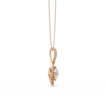 Round Lab Grown Diamond Open Leaf Solitaire Pendant - HIGHCARAT DIAMONDS