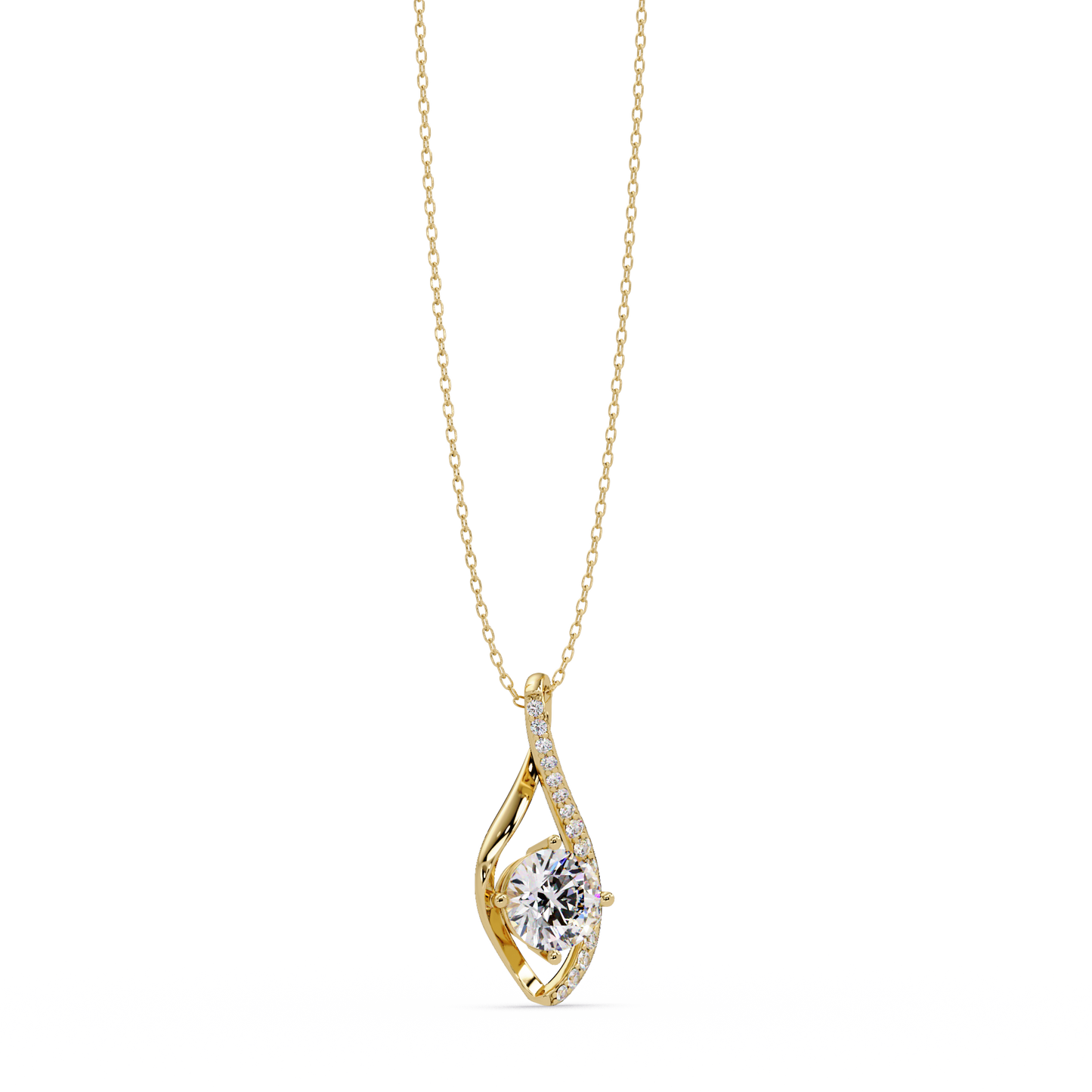 Round Lab Grown Diamond Open Leaf Solitaire Pendant - HIGHCARAT DIAMONDS