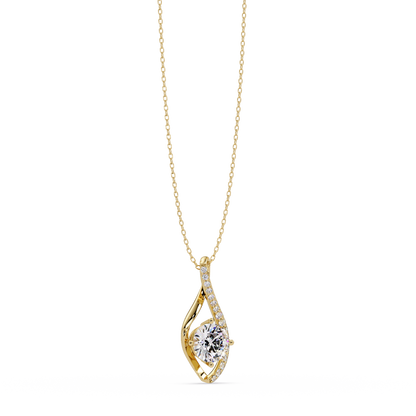 Round Lab Grown Diamond Open Leaf Solitaire Pendant - HIGHCARAT DIAMONDS