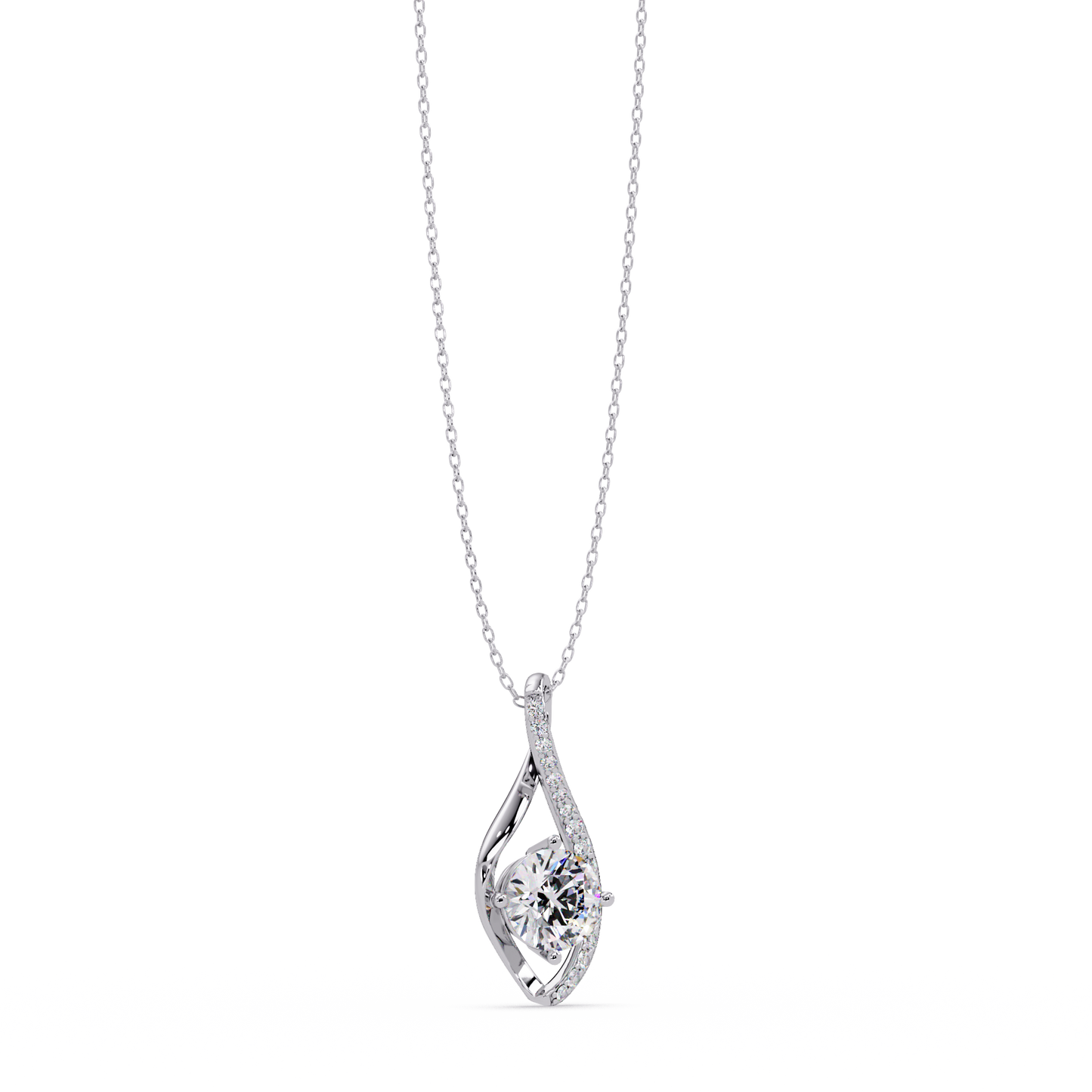 Round Lab Grown Diamond Open Leaf Solitaire Pendant - HIGHCARAT DIAMONDS