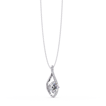 Round Lab Grown Diamond Open Leaf Solitaire Pendant - HIGHCARAT DIAMONDS