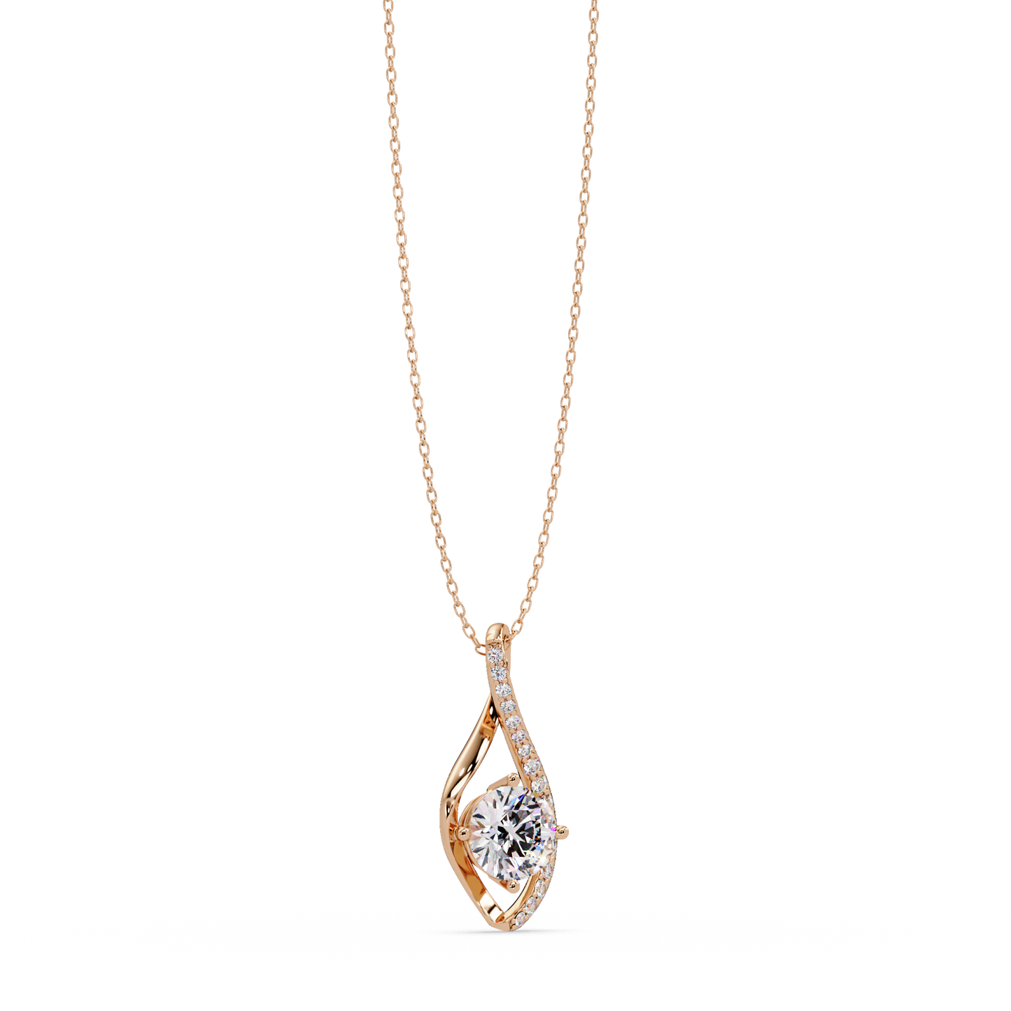 Round Lab Grown Diamond Open Leaf Solitaire Pendant - HIGHCARAT DIAMONDS