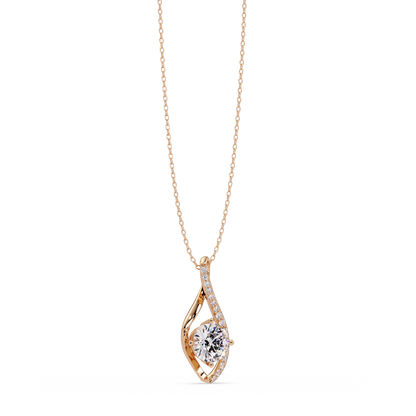 Round Lab Grown Diamond Open Leaf Solitaire Pendant - HIGHCARAT DIAMONDS