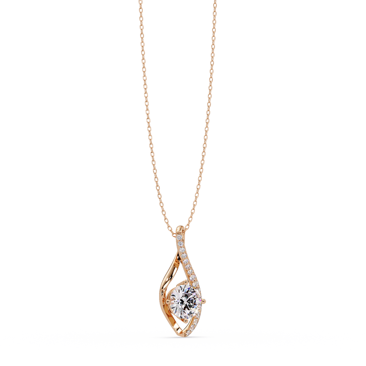 Round Lab Grown Diamond Open Leaf Solitaire Pendant - HIGHCARAT DIAMONDS