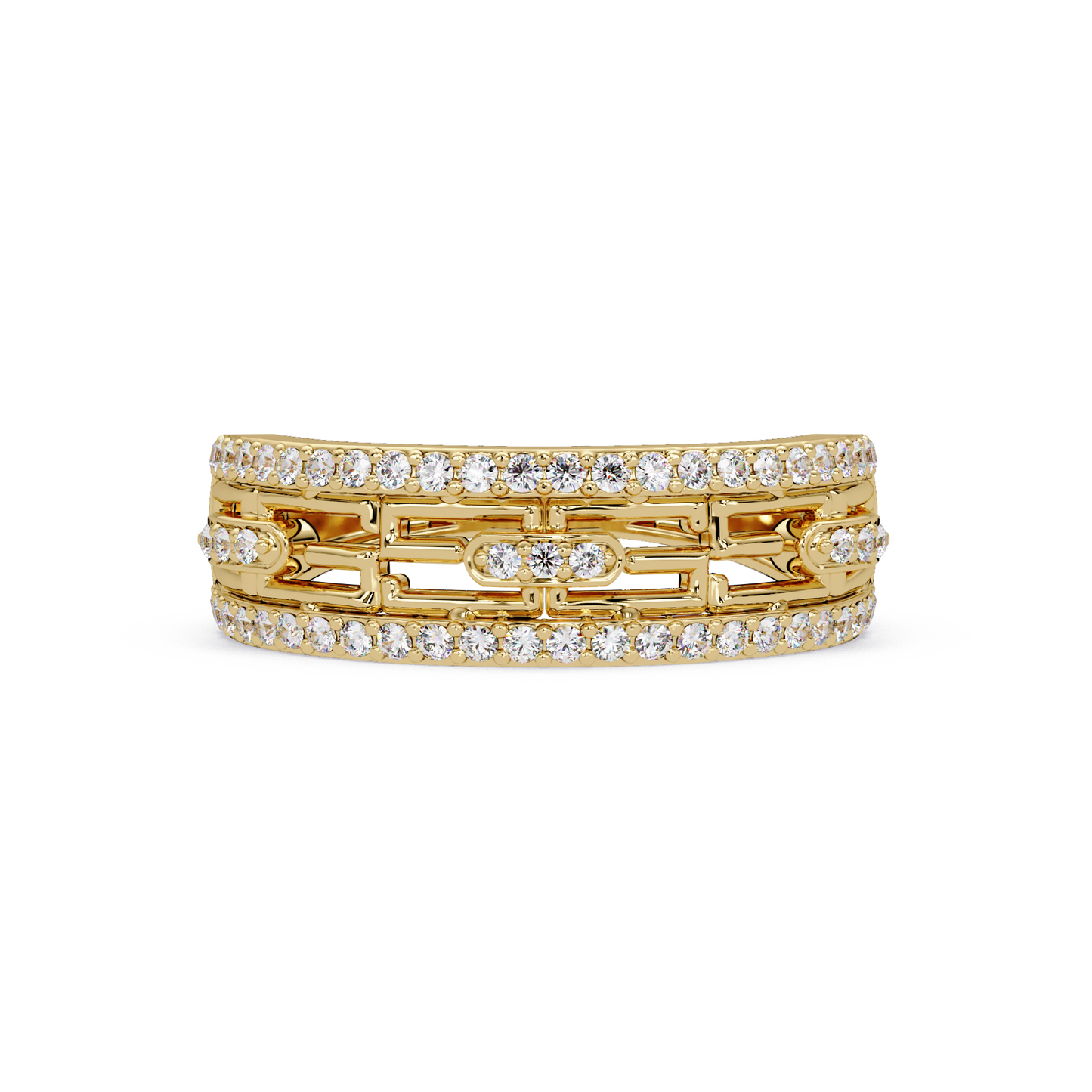 Round Lab Grown Diamond Open Link Geometric Rose Gold Band Ring - HIGHCARAT DIAMONDS