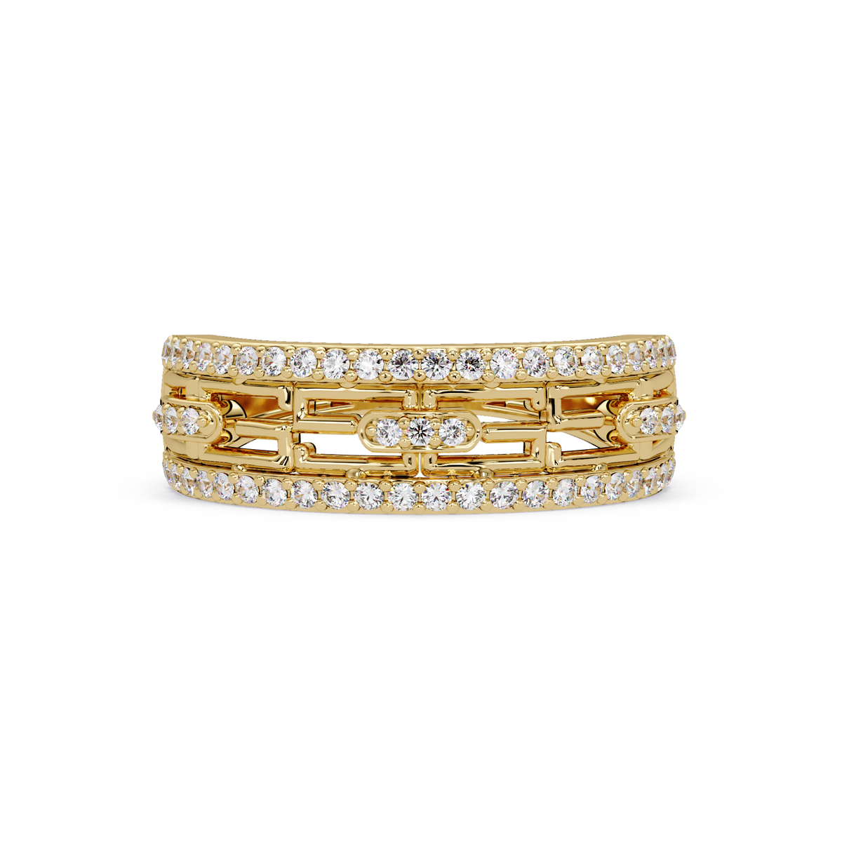 Round Lab Grown Diamond Open Link Geometric Rose Gold Band Ring - HIGHCARAT DIAMONDS