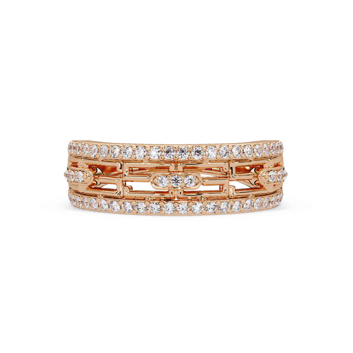 Round Lab Grown Diamond Open Link Geometric Rose Gold Band Ring - HIGHCARAT DIAMONDS