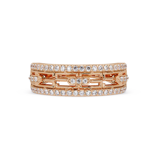 Round Lab Grown Diamond Open Link Geometric Rose Gold Band Ring - HIGHCARAT DIAMONDS