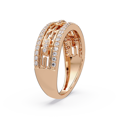 Round Lab Grown Diamond Open Link Geometric Rose Gold Band Ring - HIGHCARAT DIAMONDS