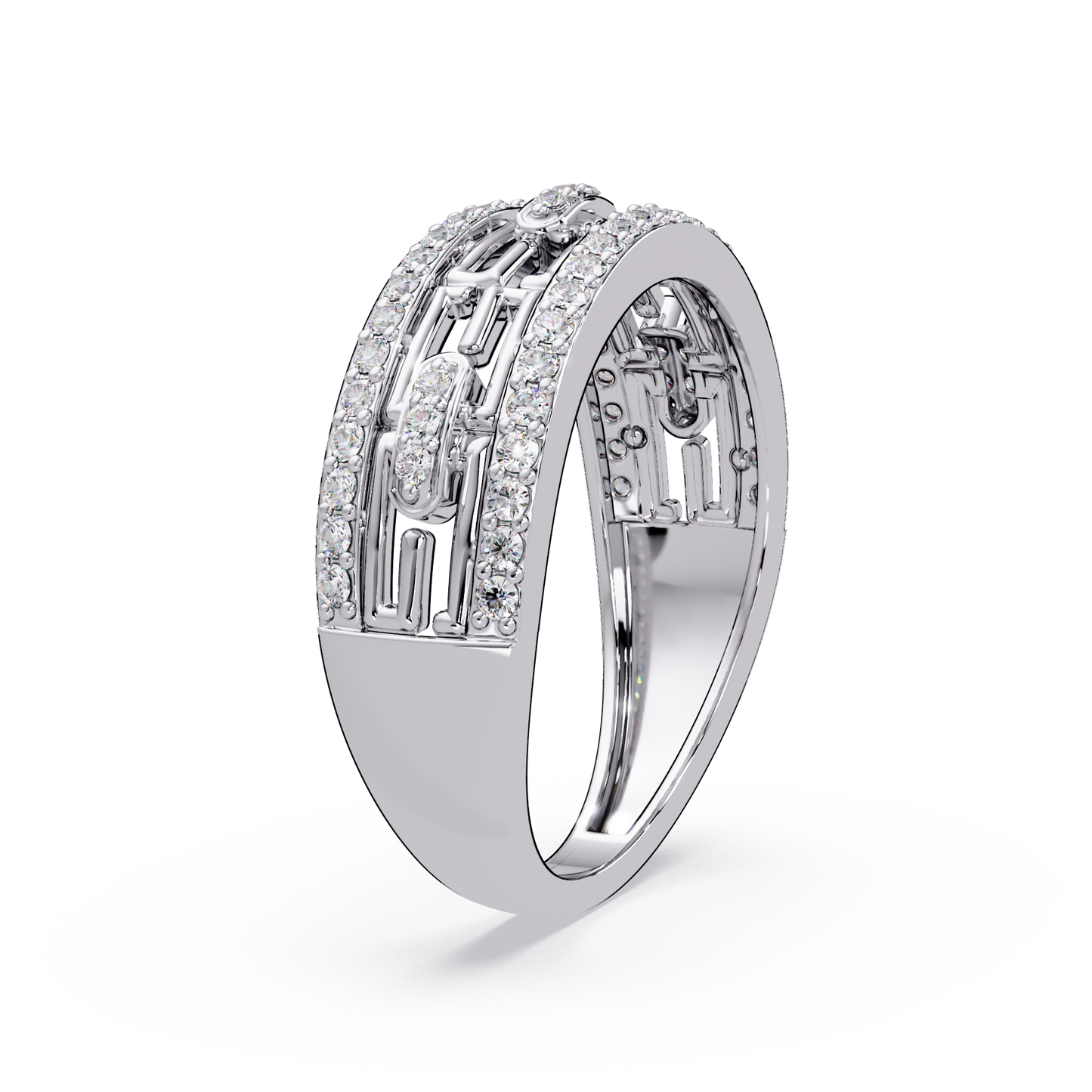 Round Lab Grown Diamond Open Link Geometric Rose Gold Band Ring - HIGHCARAT DIAMONDS