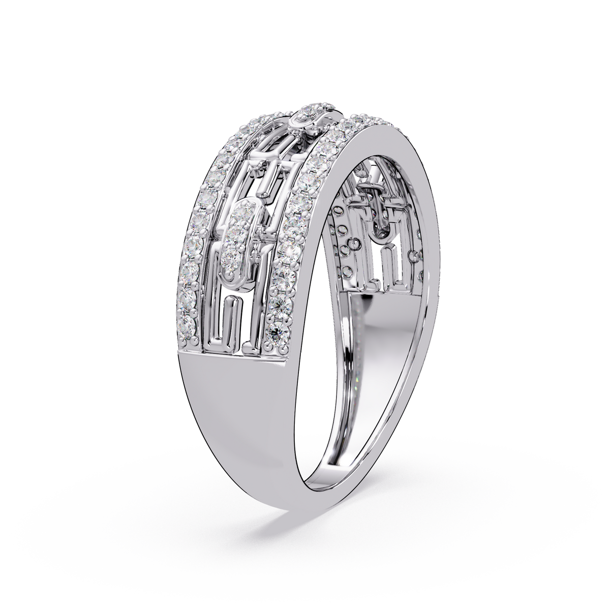 Round Lab Grown Diamond Open Link Geometric Rose Gold Band Ring - HIGHCARAT DIAMONDS