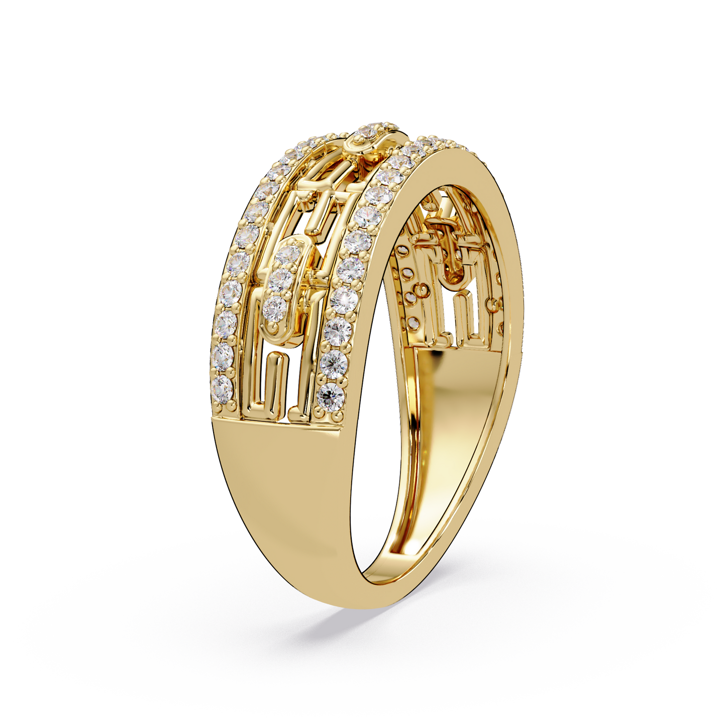 Round Lab Grown Diamond Open Link Geometric Rose Gold Band Ring - HIGHCARAT DIAMONDS
