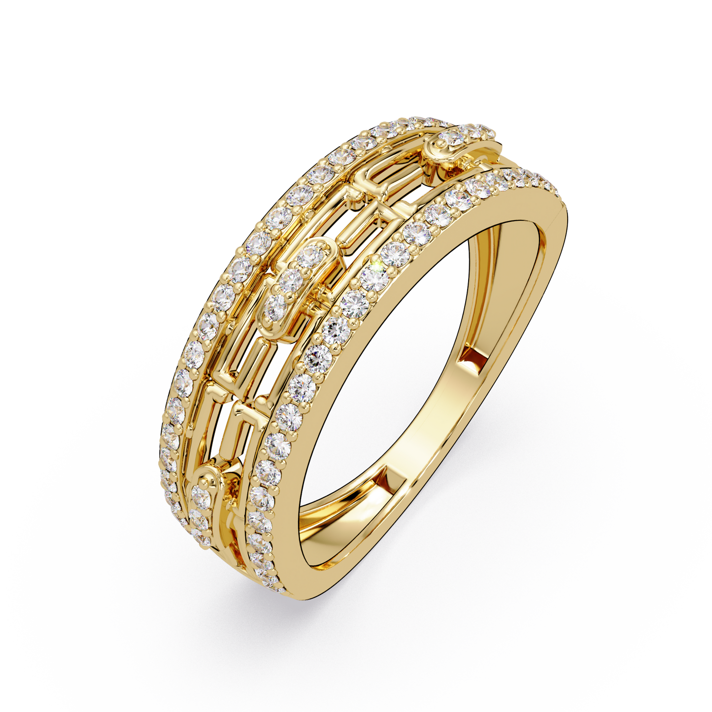 Round Lab Grown Diamond Open Link Geometric Rose Gold Band Ring - HIGHCARAT DIAMONDS