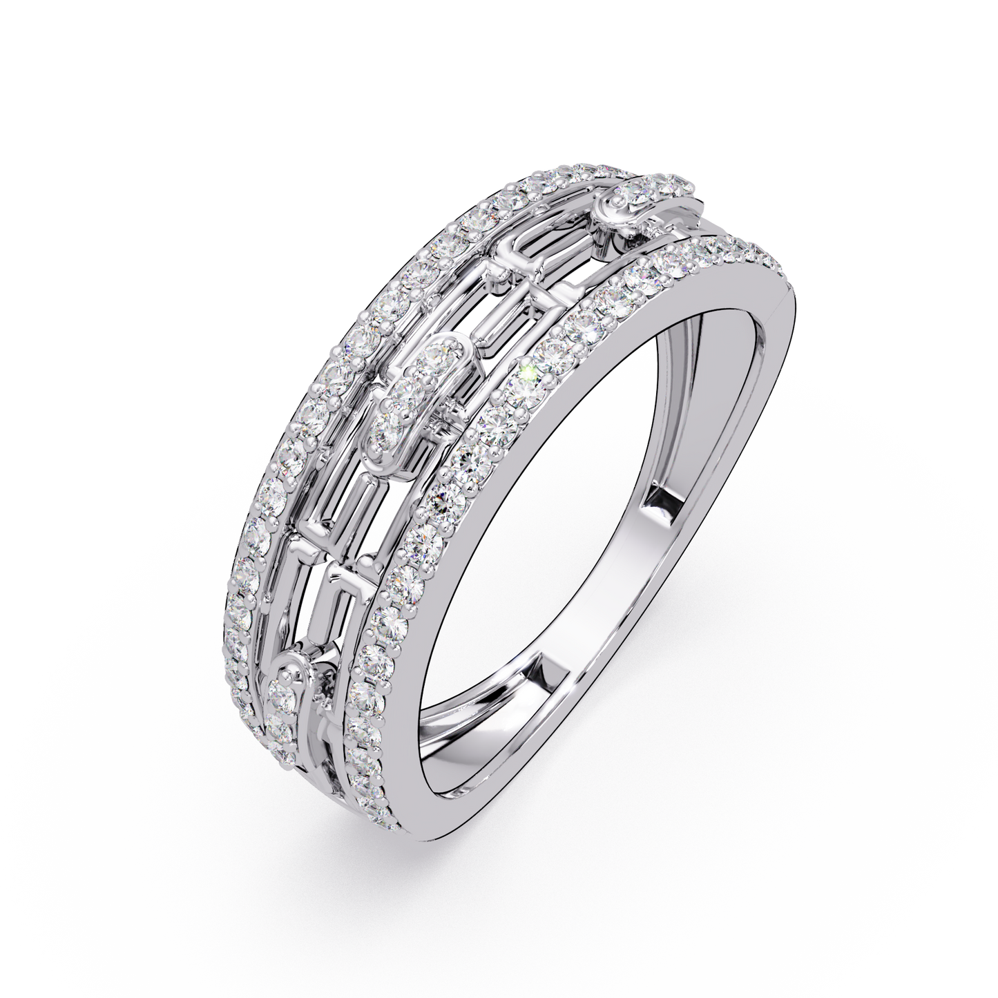 Round Lab Grown Diamond Open Link Geometric Rose Gold Band Ring - HIGHCARAT DIAMONDS